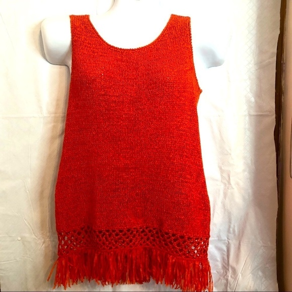 Midnight Velvet Tops - Midnight Velvet Orange sweater tank top Fringed M